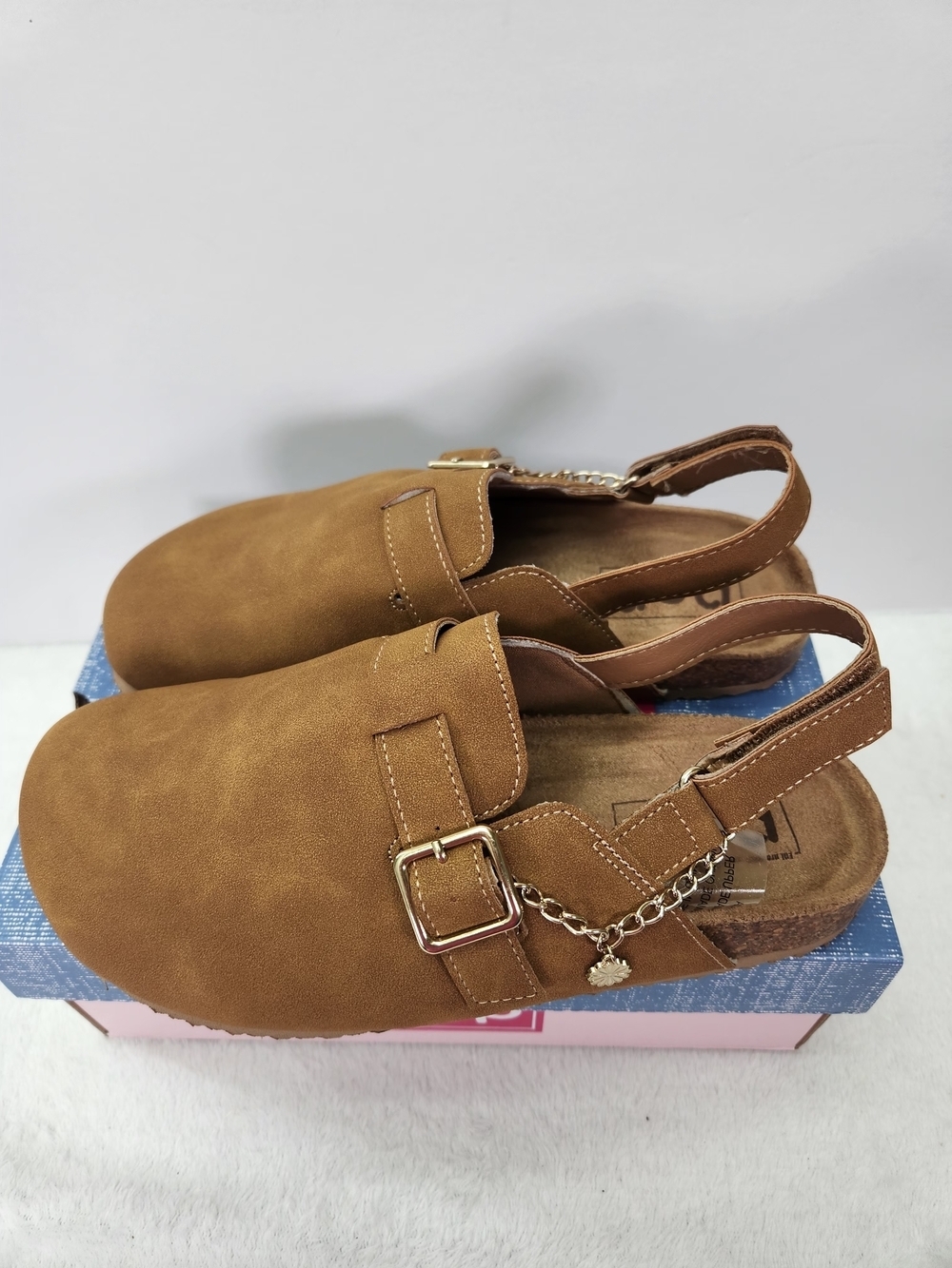 pop Ordelia Tan Suede-Look Slingback Clog with Buckle and Charm Size 8.5 - Picture 7 of 11